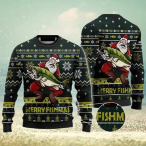 Mery Fismmas Santa Love Fishing Ugly Christmas Sweater