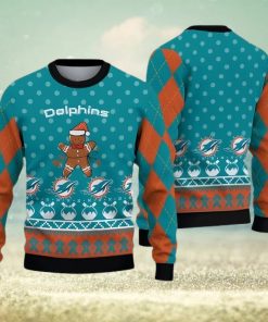 Miami Dolphins Christmas Gingerbread Man Knitted Ugly Christmas Sweater AOP Gift For Men And Women