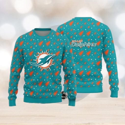 Miami Dolphins Christmas Pine Tree Patterns Pattern Knitted Ugly Christmas Sweater AOP Gift For Men And Women