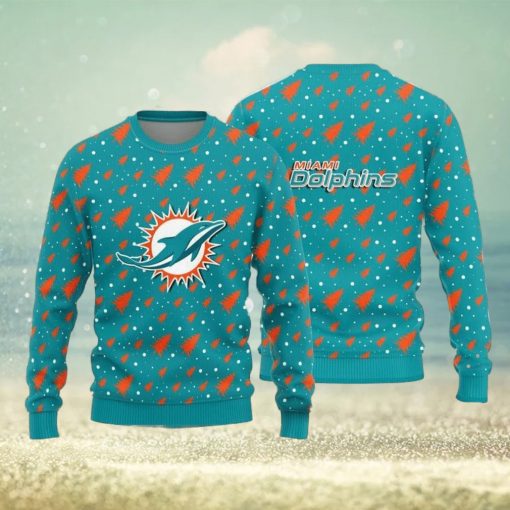 Miami Dolphins Christmas Pine Tree Patterns Pattern Knitted Ugly Christmas Sweater AOP Gift For Men And Women