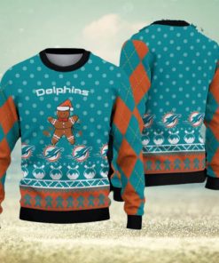 Miami Dolphins Fans Gingerbread Man Ugly Christmas Sweater Gift