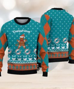 Miami Dolphins Fans Gingerbread Man Ugly Christmas Sweater Gift