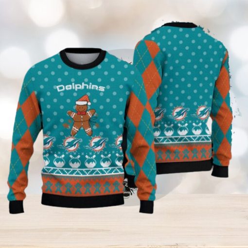 Miami Dolphins Fans Gingerbread Man Ugly Christmas Sweater Gift