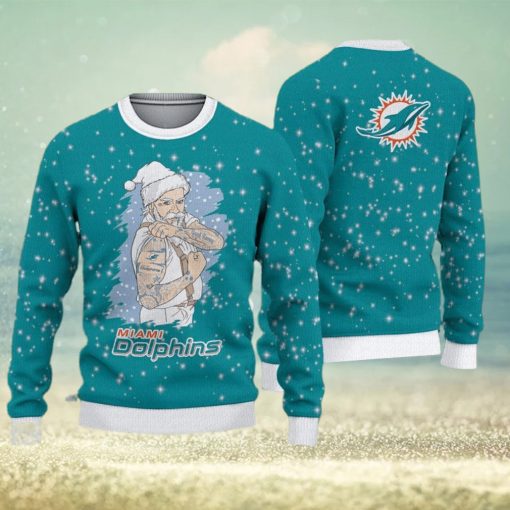 Miami Dolphins Fans Santa Claus Tattoo Ugly Christmas Sweater Gift