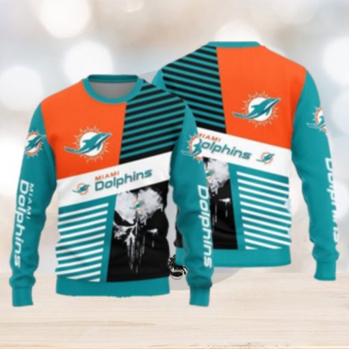 Miami Dolphins Skull Pattern Ugly Christmas Sweater