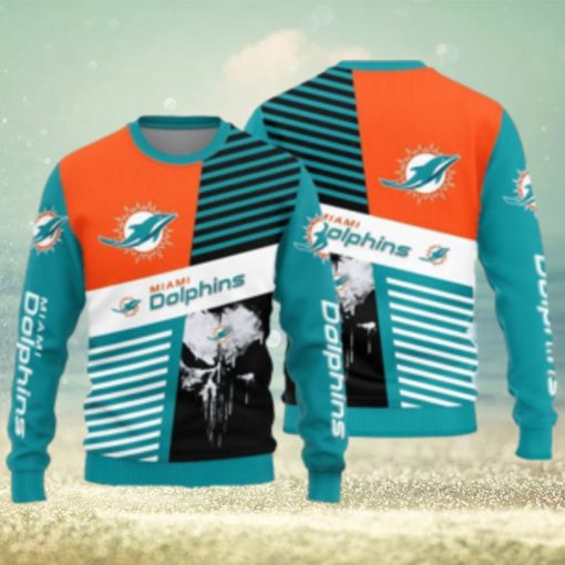 Miami Dolphins Skull Pattern Ugly Christmas Sweater