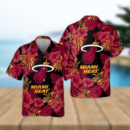 Miami Heat Hibiscus And Tree Tropical Pattern Print Hawaiian Shirt Summer Sport Gift