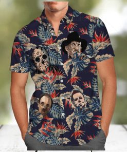 Michael Myers Hawaiian Shirt Palm Leaves Pattern Jason Voorhees Freddy Krueger