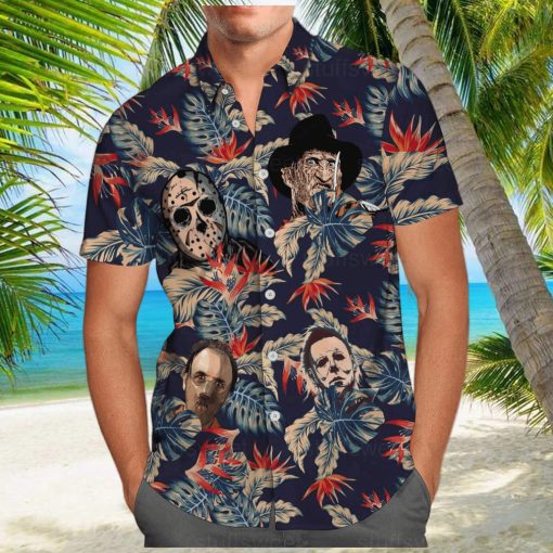 Michael Myers Hawaiian Shirt Palm Leaves Pattern Jason Voorhees Freddy Krueger