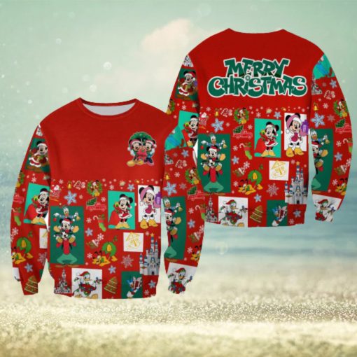 Mickey And Minnie Pattern Xmas Red Christmas Disney Cartoon Sweaters Matching Christmas Shirt For Family