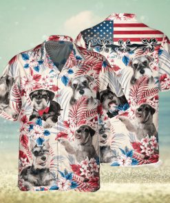 Miniature Schnauzer Dog United States Flag Hawaiian Flowers All Over Printed 3D Hawaiian Shirt