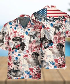 Miniature Schnauzer Dog United States Flag Hawaiian Flowers All Over Printed 3D Hawaiian Shirt