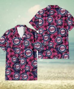 Minnesota Twins Violet Red Blue Leaf Black Background 3D Hawaiian Shirt Gift For Fans