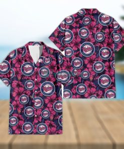 Minnesota Twins Violet Red Blue Leaf Black Background 3D Hawaiian Shirt Gift For Fans