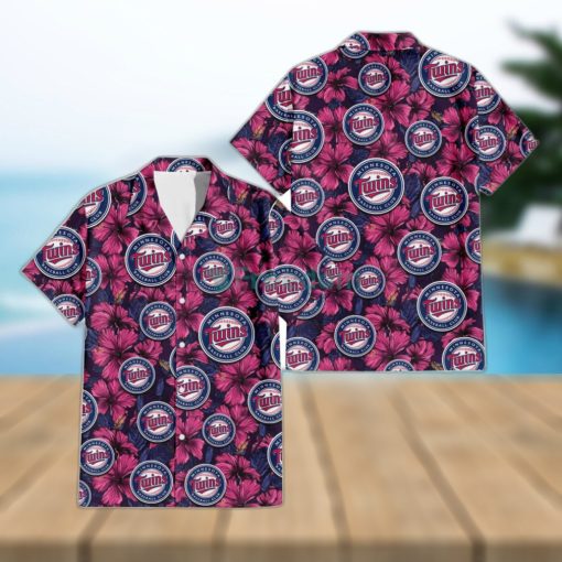 Minnesota Twins Violet Red Blue Leaf Black Background 3D Hawaiian Shirt Gift For Fans