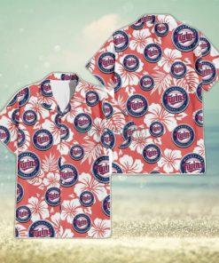 Minnesota Twins White Hibiscus Salmon Background 3D Hawaiian Shirt Gift For Fans