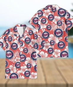 Minnesota Twins White Hibiscus Salmon Background 3D Hawaiian Shirt Gift For Fans