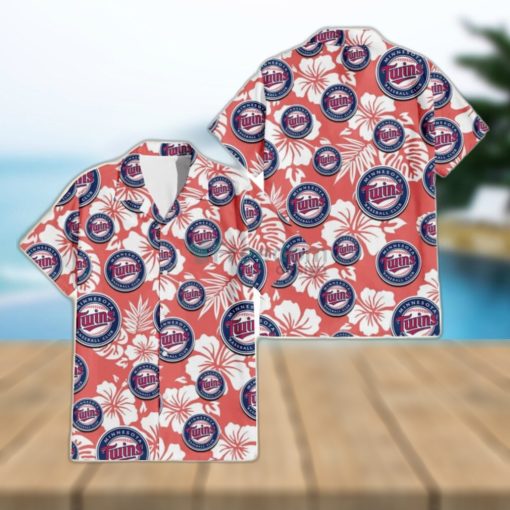 Minnesota Twins White Hibiscus Salmon Background 3D Hawaiian Shirt Gift For Fans