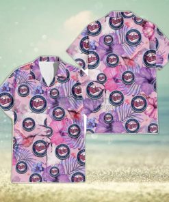 Minnesota Twins White Purple Hibiscus Pink Hummingbird Pink Background 3D Hawaiian Shirt Gift For Fans