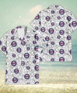 Minnesota Twins White Sketch Hibiscus Pattern White Background 3D Hawaiian Shirt Gift For Fans