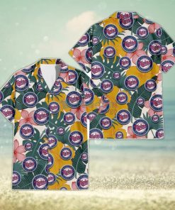 Minnesota Twins Yellow Hibiscus Green Banana Leaf Pink Porcelain Flower 3D Hawaiian Shirt Gift For Fans