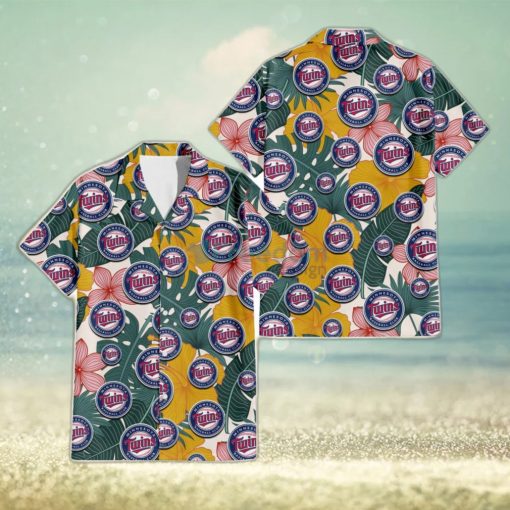 Minnesota Twins Yellow Hibiscus Green Banana Leaf Pink Porcelain Flower 3D Hawaiian Shirt Gift For Fans