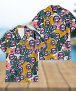 Minnesota Twins Yellow Hibiscus Green Banana Leaf Pink Porcelain Flower 3D Hawaiian Shirt Gift For Fans