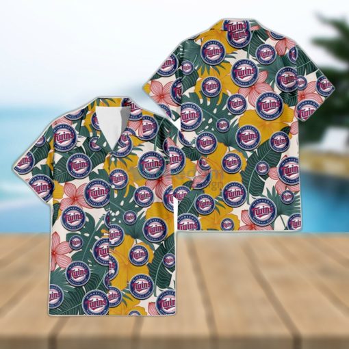 Minnesota Twins Yellow Hibiscus Green Banana Leaf Pink Porcelain Flower 3D Hawaiian Shirt Gift For Fans