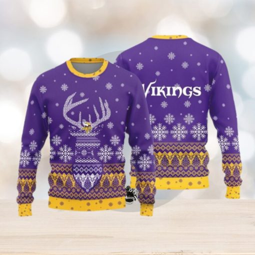 Minnesota Vikings Christmas Reindeer Ugly Christmas Sweater Skiing AOP Gift For Fans