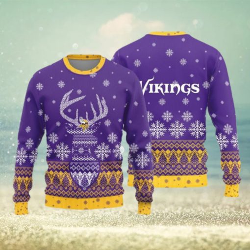 Minnesota Vikings Christmas Reindeer Ugly Christmas Sweater Skiing AOP Gift For Fans