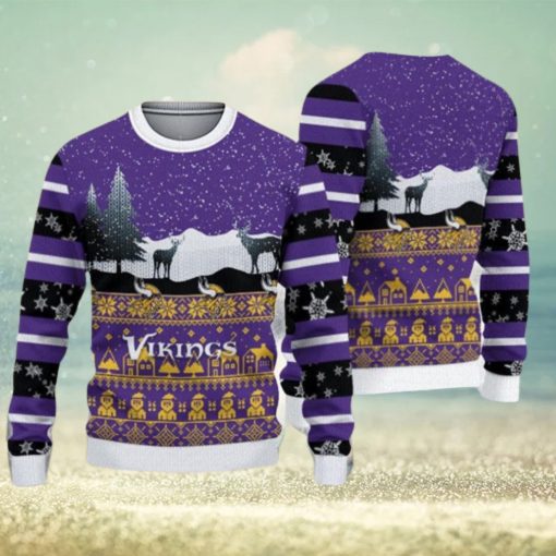 Minnesota Vikings Christmas Reindeers Pattern Knitted Ugly Christmas Sweater AOP Gift For Men And Women