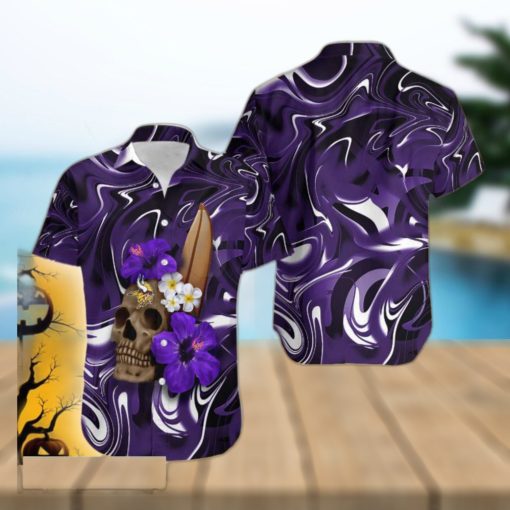 Minnesota Vikings Skull And Flower Halloween Hawaiian Shirt For Men And Women