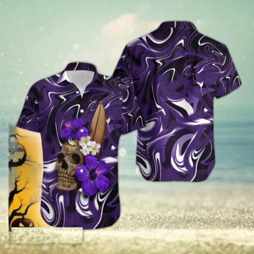 Minnesota Vikings Skull And Flower Halloween Hawaiian Shirt For Men And Women