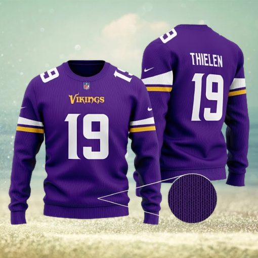 Minnesota Vikings Thielen 19 NFL Season Knitted Ugly Christmas Sweater Custom Number And Name Fans Gift