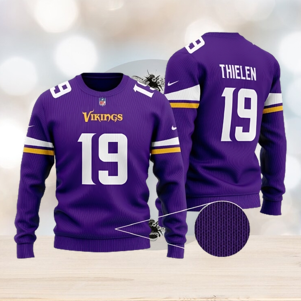 Custom Name And Number NFL Logo Minnesota Vikings Full Print Ugly Christmas  Sweater