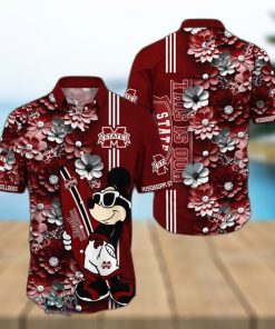 Mississippi State Bulldogs Surfboard Parttern Mickey Mouse Flower Hawaiian Shirt