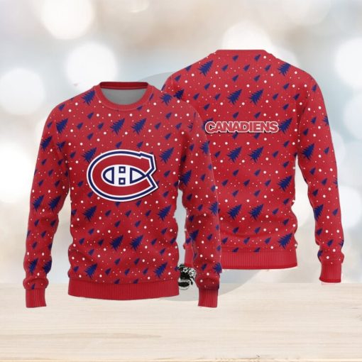 Montreal Canadiens Christmas Pine Tree Patterns Pattern Knitted Ugly Christmas Sweater AOP Gift For Men And Women