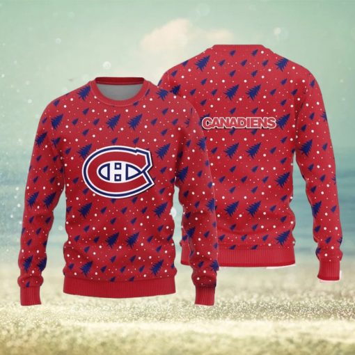 Montreal Canadiens Christmas Pine Tree Patterns Pattern Knitted Ugly Christmas Sweater AOP Gift For Men And Women