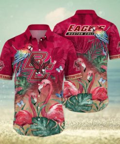 NCAA Boston College Eagles Hawaiian Shirt Pink Flamingo And Palm Leaves