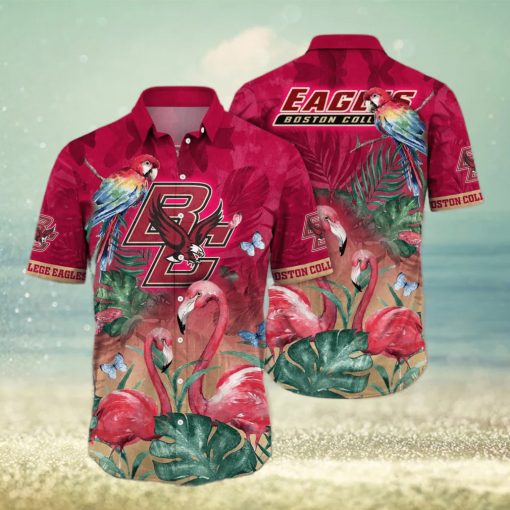 NCAA Boston College Eagles Hawaiian Shirt Pink Flamingo And Palm Leaves