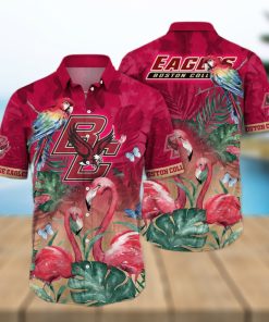 NCAA Boston College Eagles Hawaiian Shirt Pink Flamingo And Palm Leaves