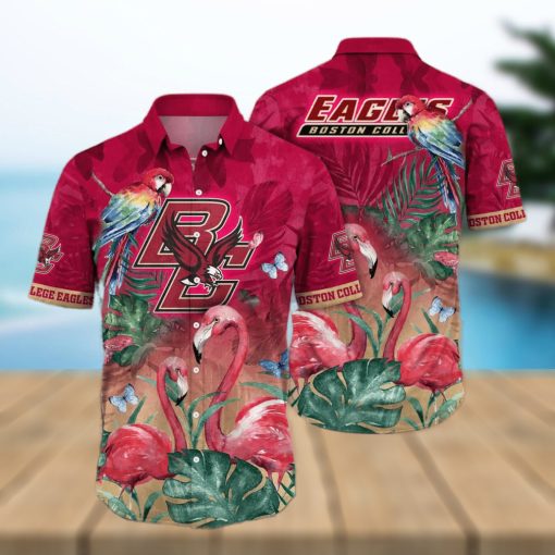 NCAA Boston College Eagles Hawaiian Shirt Pink Flamingo And Palm Leaves