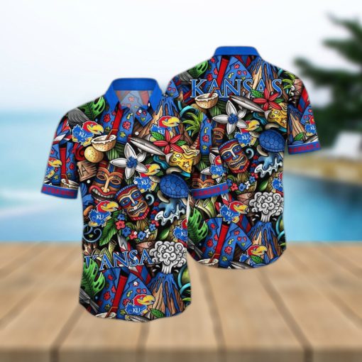 NCAA Kansas Jayhawks Tiki Hippie Hawaiian Shirt The Perfect Summer Vibe For FootBall Fans