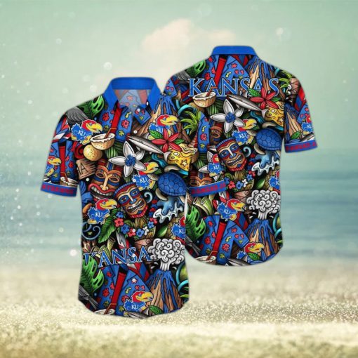 NCAA Kansas Jayhawks Tiki Hippie Hawaiian Shirt The Perfect Summer Vibe For FootBall Fans