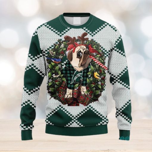 NCAA Michigan State Spartans Pub Dog Christmas Ugly 3D Knitted Sweater For Men And Women Gift Ugly Christmas