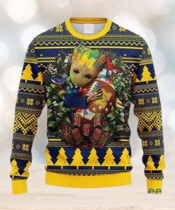 NCAA Michigan Wolverines Groot Hug Christmas Ugly 3D Knitted Sweater For Men And Women Gift Ugly Christmas