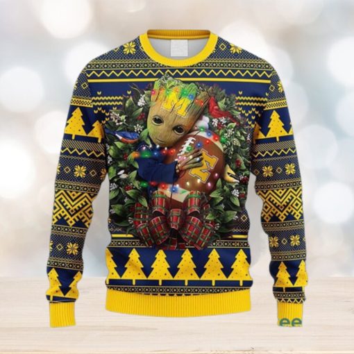 NCAA Michigan Wolverines Groot Hug Christmas Ugly 3D Knitted Sweater For Men And Women Gift Ugly Christmas