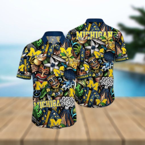 NCAA Michigan Wolverines Tiki Hippie Hawaiian Shirt The Perfect Summer Vibe For FootBall Fans