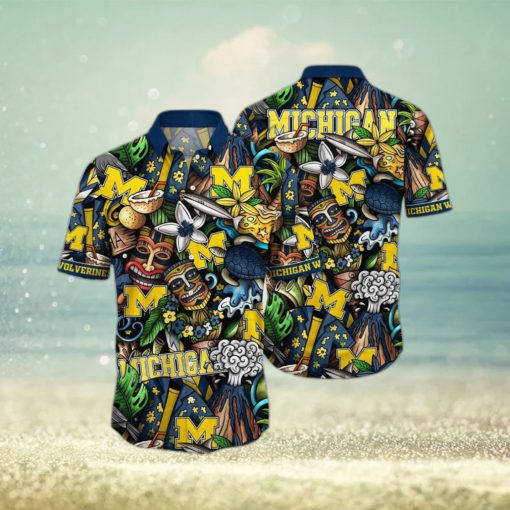 NCAA Michigan Wolverines Tiki Hippie Hawaiian Shirt The Perfect Summer Vibe For FootBall Fans