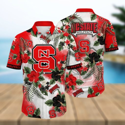 NCAA NC State Wolfpack Hawaiian Shirt Hibiscus Flowers Pattern